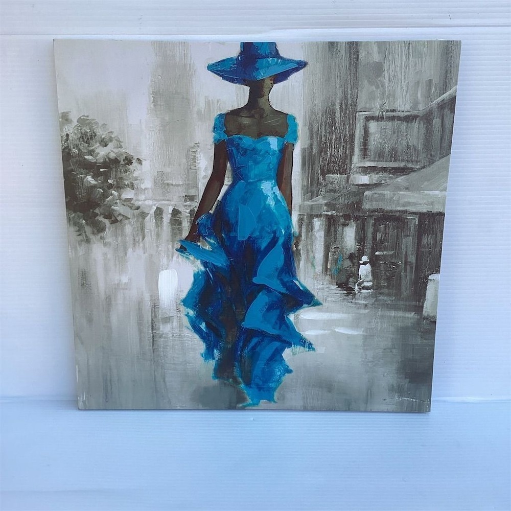 Woman In blue Dress Canvas Art Painting Abstract Impressionist Wall Decor